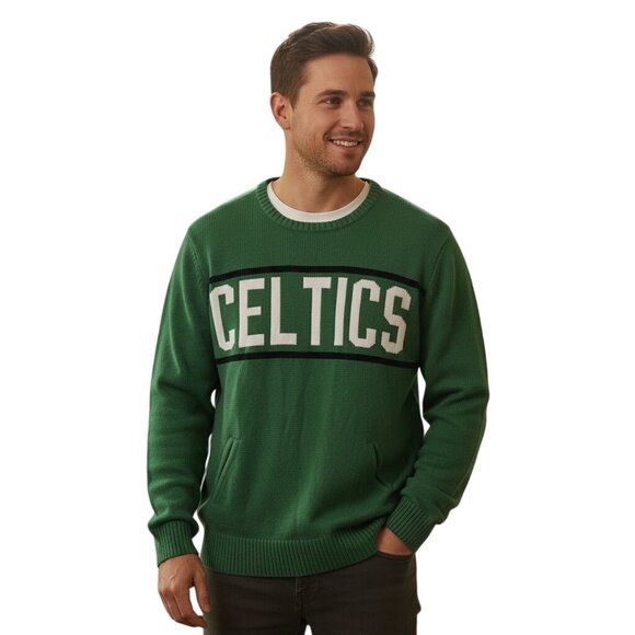 UNK Celtics Green Crewneck Cotton Blend Sweater Logo Pockets Size XL - Picture 1 of 8